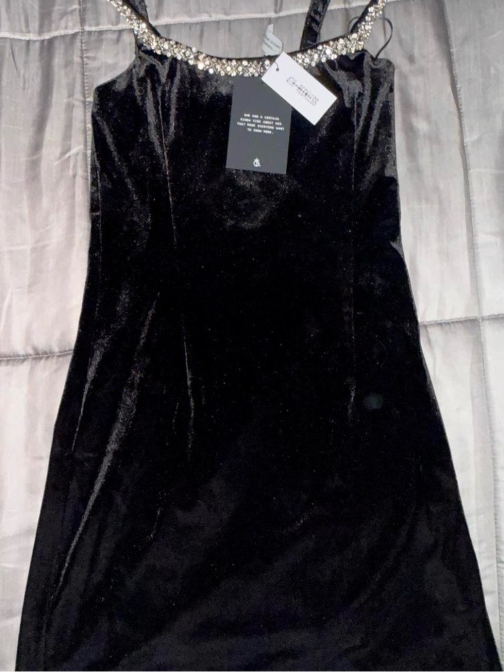 4th + reckless Black Velvet Slip Dress with Jeweled Neckline size small (new)